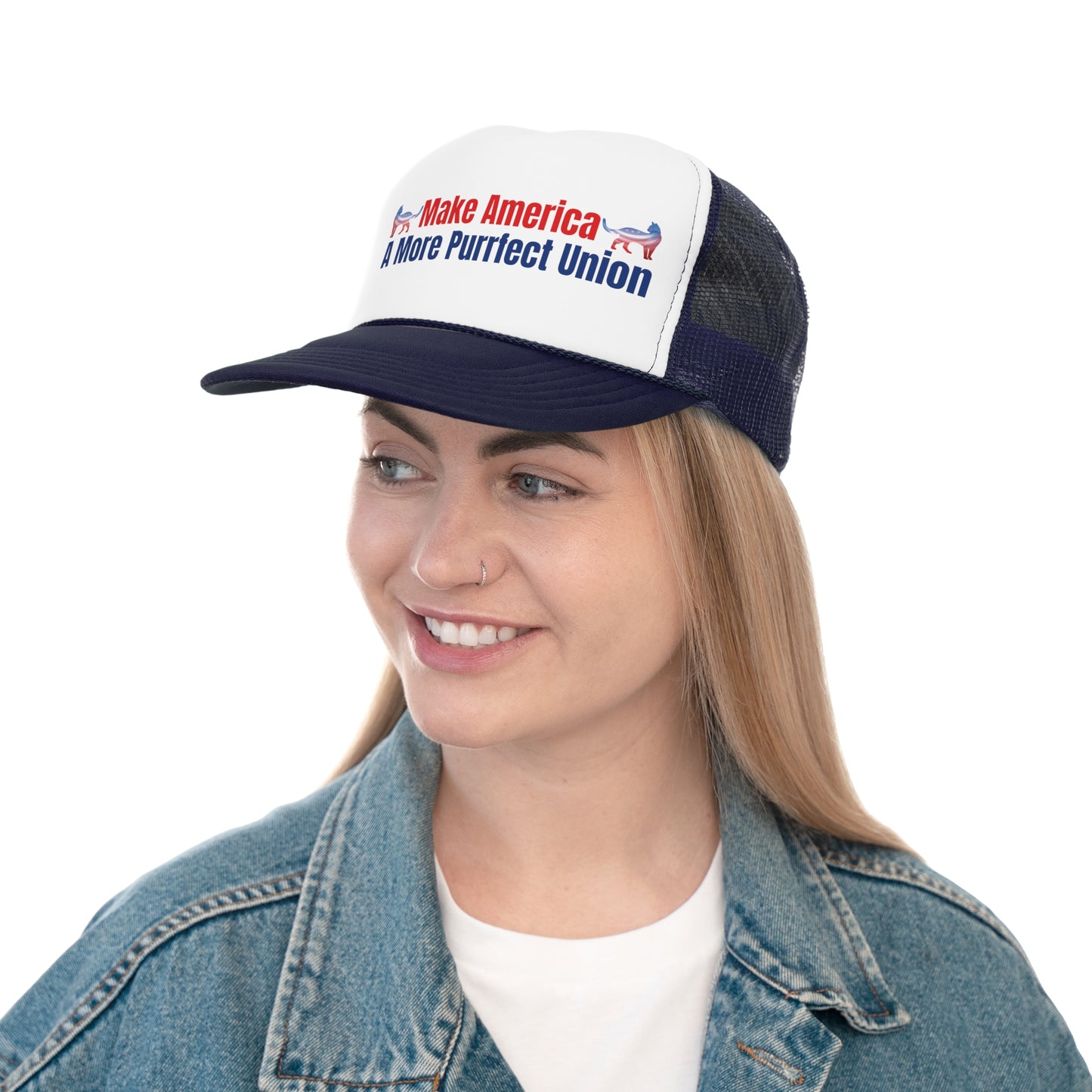 Make America A More Purrfect Union Printed Trucker Cap