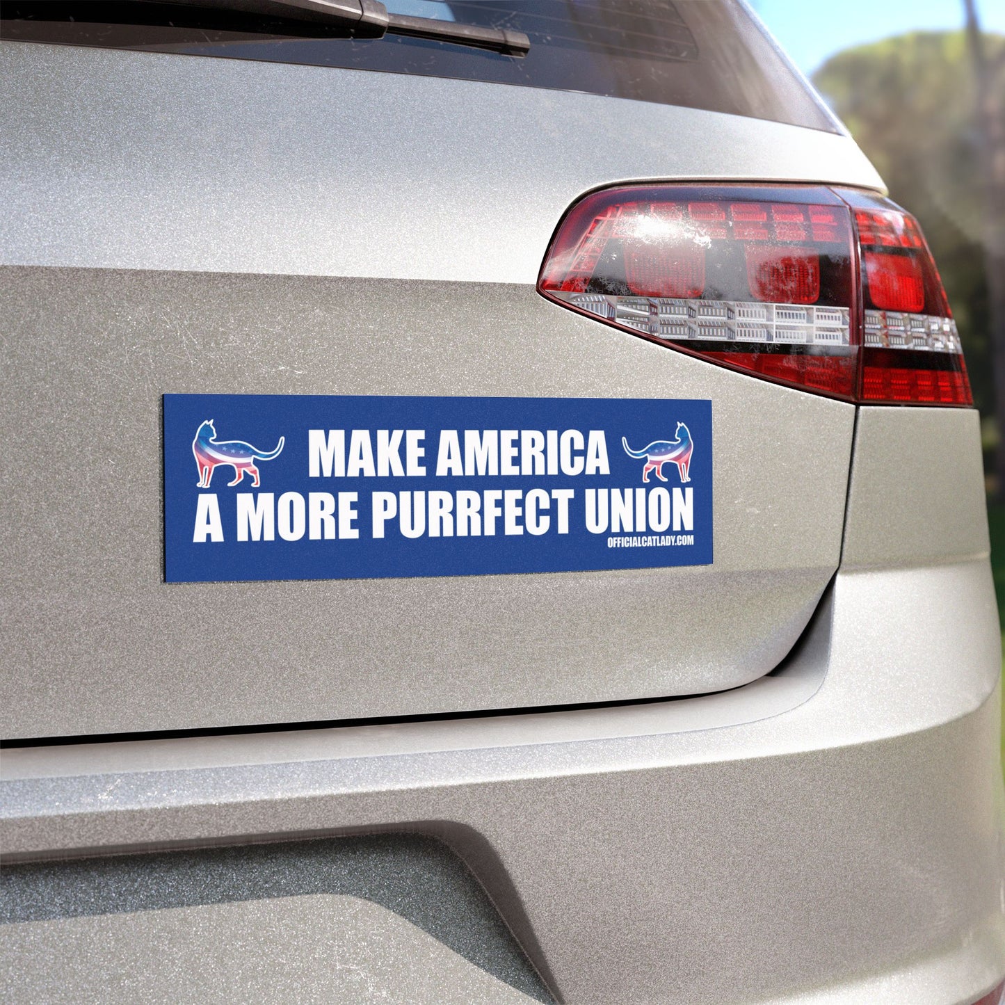 Make America A More Purrfect Union - Blue Political Cat-Themed Car Magnet