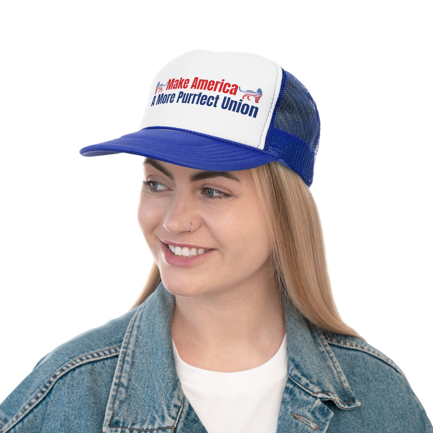 Make America A More Purrfect Union Printed Trucker Cap
