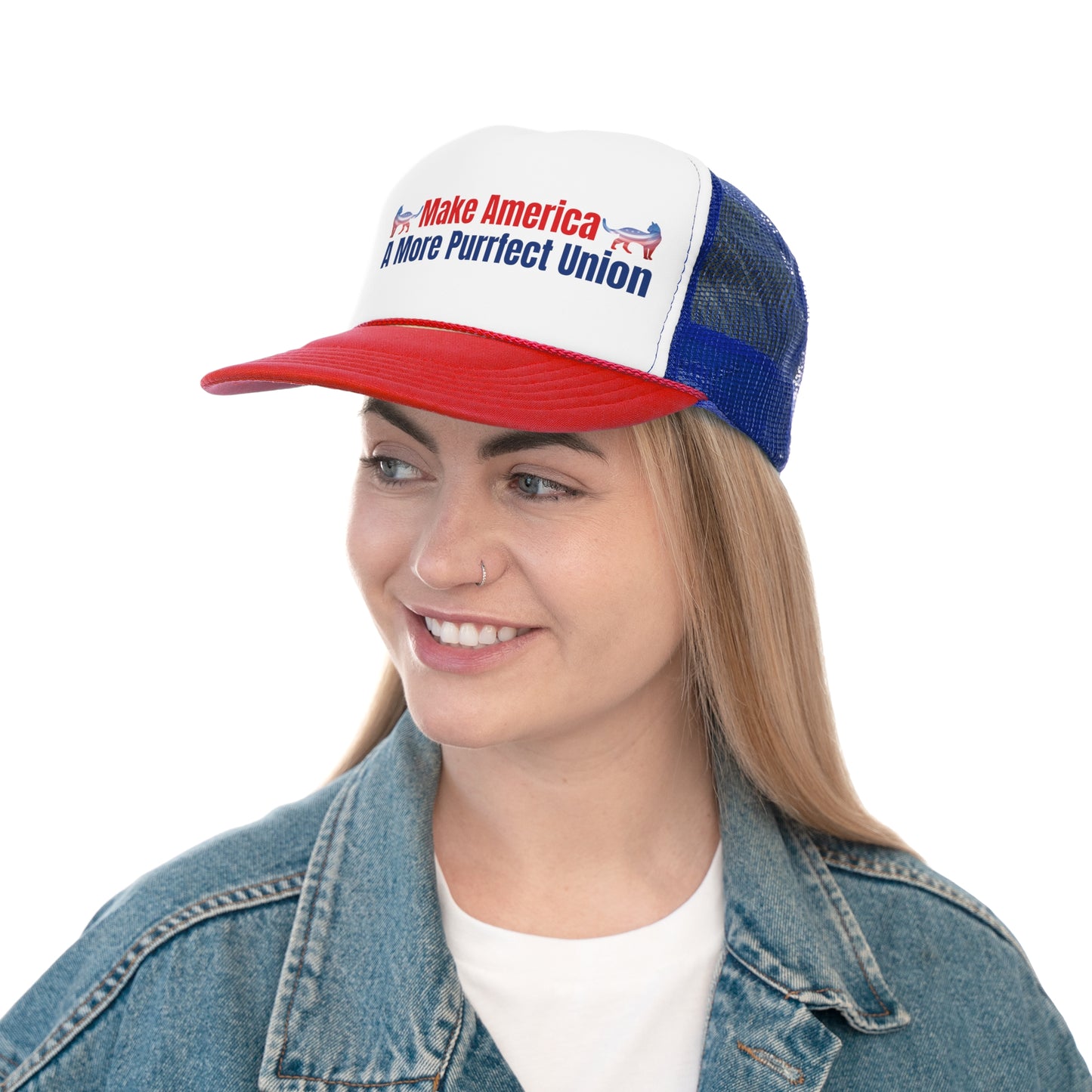 Make America A More Purrfect Union Printed Trucker Cap